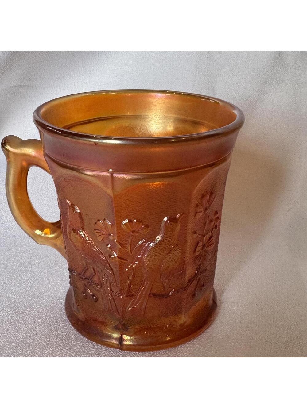 VTG Northwood Singing Birds Marigold Carnival Glass Mug Handled‎ Cup Antique - Picture 7 of 9